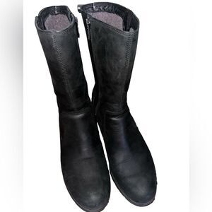 UGG Joely Black Leather Wedge Rain Boots sz 10 like new